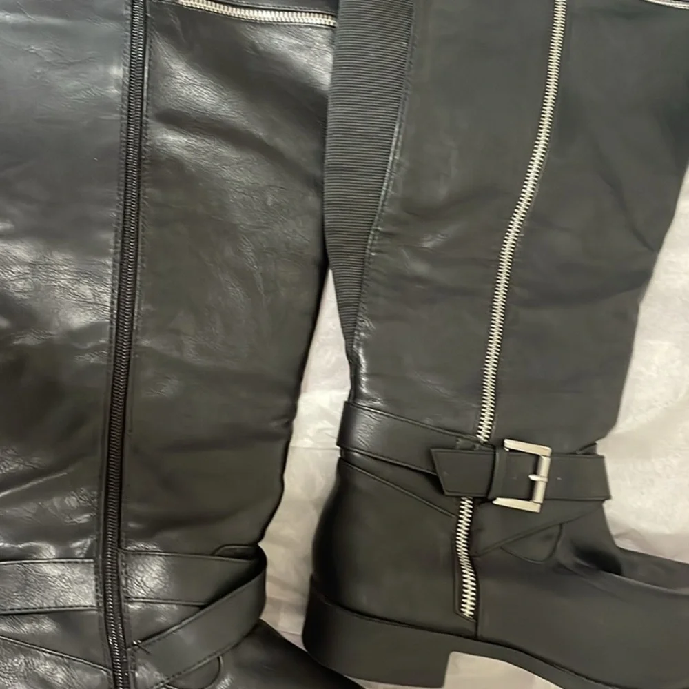 Torrid Black Leather Buckle Boots thigh high new never worn - Picture 2 of 4